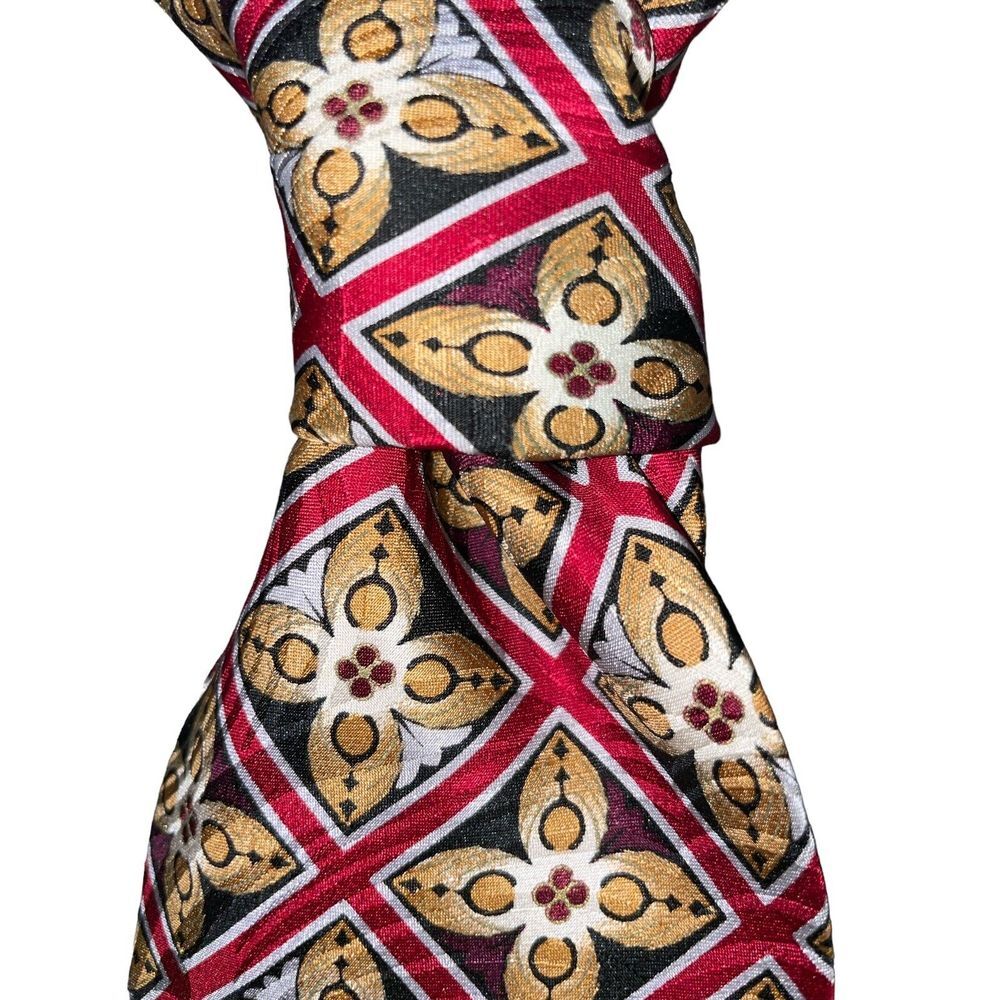 Zeidler And Zeidler Silk Tie 58" X‎ 3.75" Gold Red Black Made USA